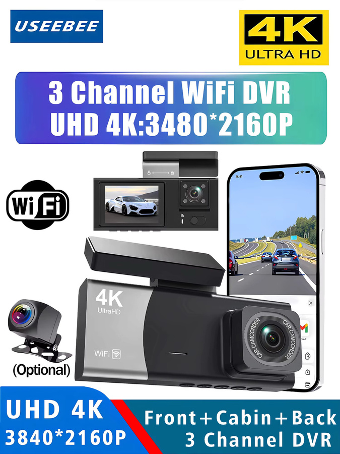 USEEBEE 3-Kanal 4K UHD Dashcam mit WiFi und App-Steuerung, Schwarz, Auto-Kamera für vorne, innen und hinten mit Nachtsicht und 24H Parkmodus - Bild 7