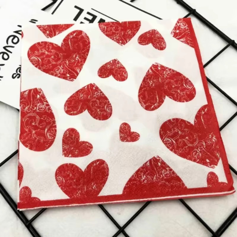 GUANYAO Herzförmige Servietten mit floralem Muster in Bunt und Rot, 20 Stück aus Papier für Hochzeit und Valentinstag - Bild 5