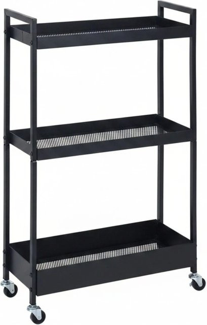 Relaxdays Nischenwagen aus Stahl in Schwarz mit 3 Ebenen und Rollen, B/T/H: 82,5 x 23 x 60 cm - Bild 1