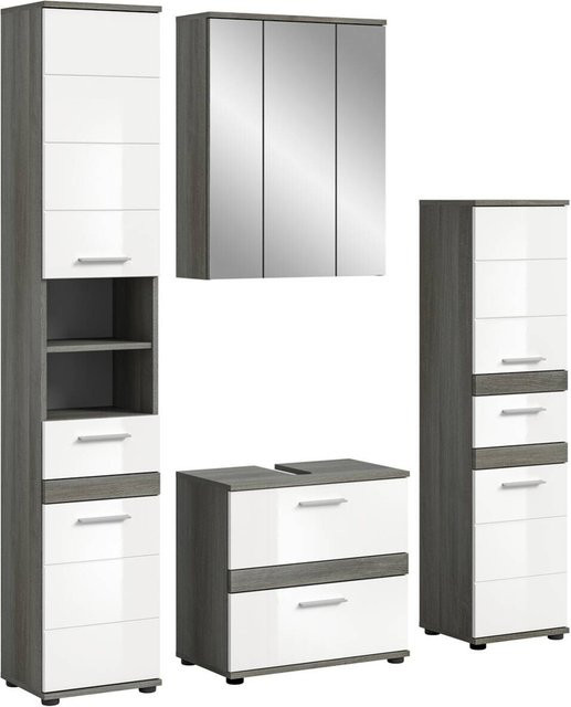 Badezimmer-Set BLAKE von xonox.home in Rauchsilber und Weiß, Hochglanz, B/H/T: 160 x 191 x 34 cm - Bild 1