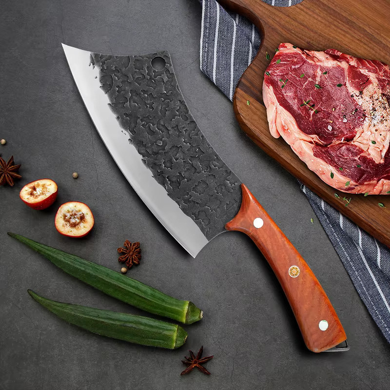 GuanQi Küchenmesser mit Holzgriff und Schutzhülle als Cleaver zum Schneiden von Fleisch, Fisch und Obst - Bild 4