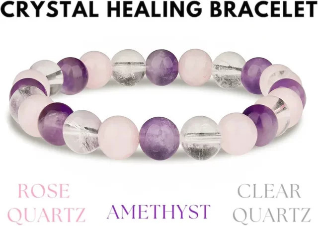 Armband Amethyst, klarer Quarz, Rosenquarz, 8 mm, Unisex - Bild 1