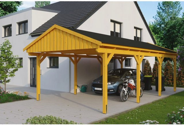 Skan Holz Carport Fichtelberg aus Fichte und Leimholz in Beige mit Dachschindeln, B/T: 423 x 808 cm, Höhe: 326 cm - Bild 1