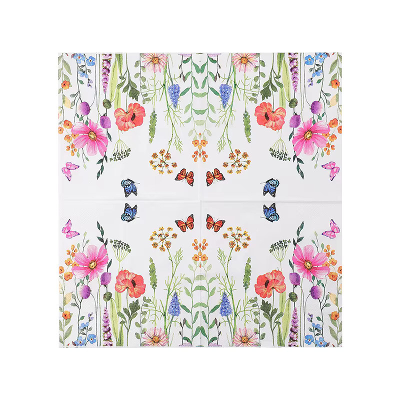 GUANYAO 20 Stück 2-lagige Papierservietten mit Aquarell-Blumen- und Schmetterlingsdruck in Multicolour, B: 33 cm - Bild 2