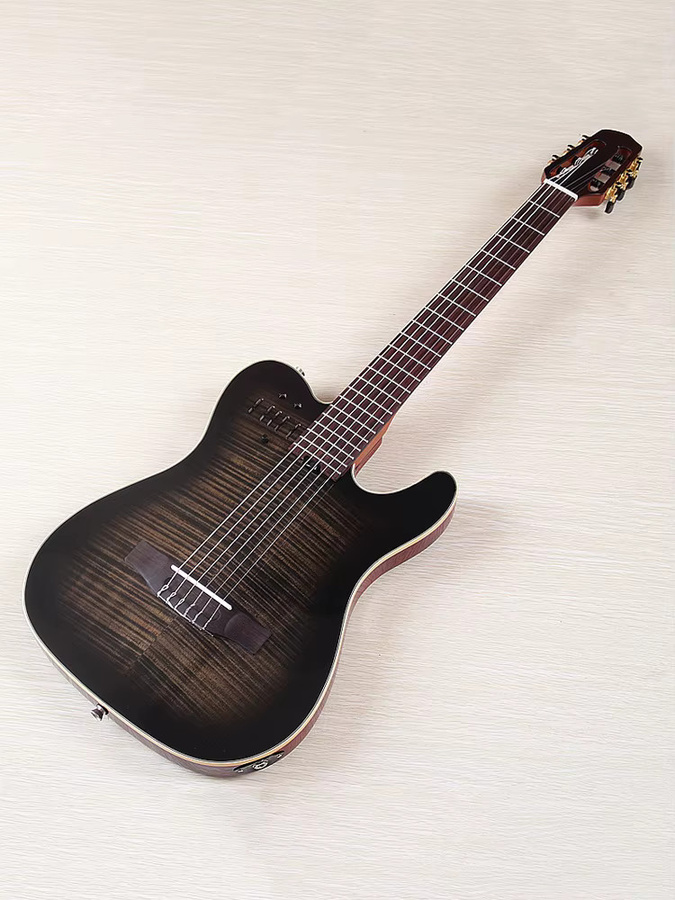 V-glorify Silent Elektro-Klassikgitarre mit 6 Saiten aus Zedernholz und Flammenahorn in Schwarz und Naturfarben, 39 Zoll - Bild 3