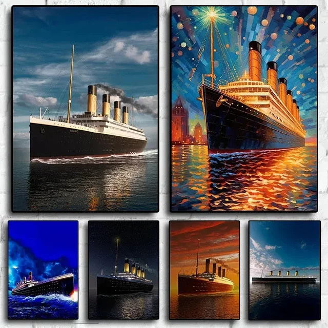 Abstraktes Leinwandgemälde Titanic Meereslandschaft von Potdemiel in Mehrfarbig für deine Wohnzimmerdekoration - Bild 1