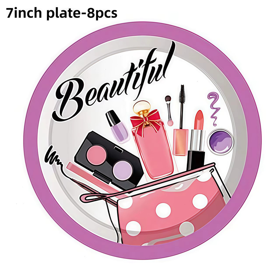 Spa-Make-up Party Set mit Einweggeschirr aus Papier und Luftballons in Pink für Kindergeburtstage - Bild 2