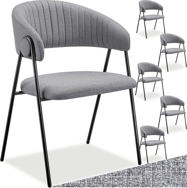 tectake Bedano Armlehnstuhl 6er Set aus Webstoff in Grau mit Steppmuster und lackierten Stahlbeinen B/T/H: 60 x 58 x 85 cm - Bild 1