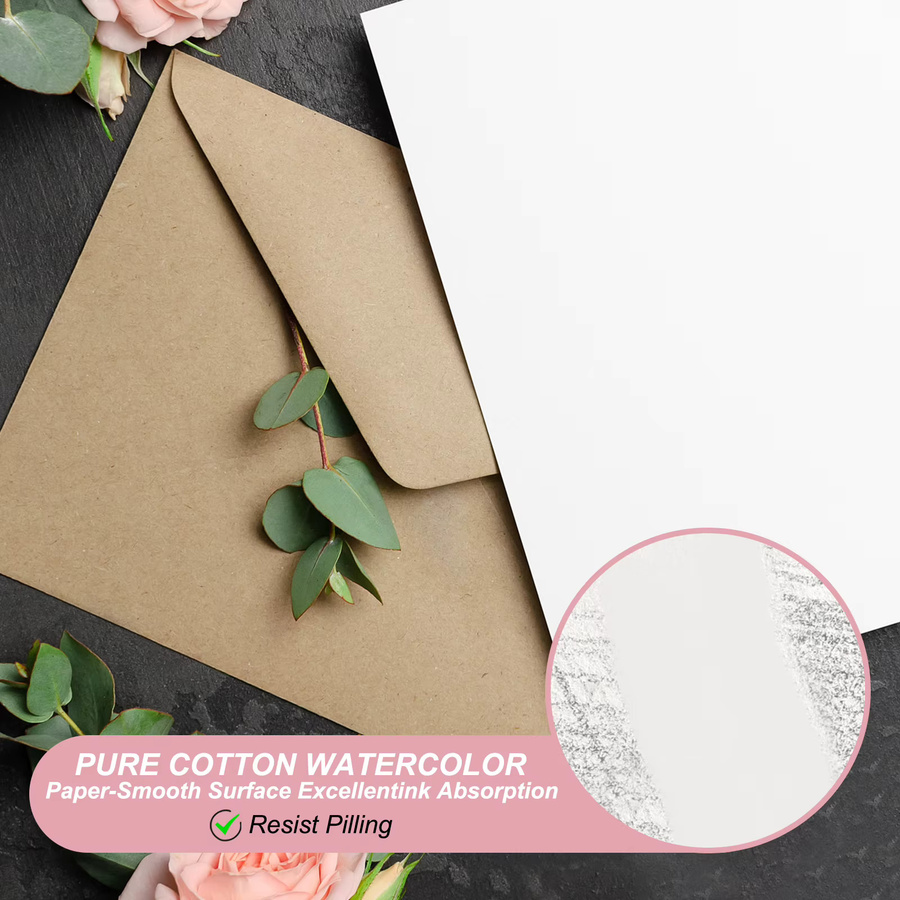 100 Stück Aquarellpapier aus reiner Baumwolle, 300g/m², Farbe: Weiß, für professionelle Kunstmalerei und Zeichnungen - Bild 2