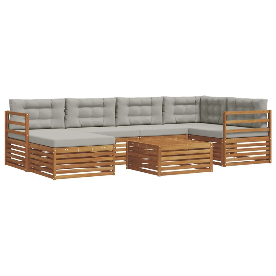 vidaXL Outdoor-Sofagarnitur aus Akazienholz in L-Form mit Kissen, 19-teiliges Set, Natur und Hellgrau - Bild 2