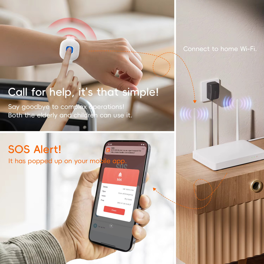 Tuya Smart Wifi SOS-Armband in Weiß: Wasserdichtes Sicherheits-Armband mit Notfallalarm und Sturzalarm für Senioren - Bild 4