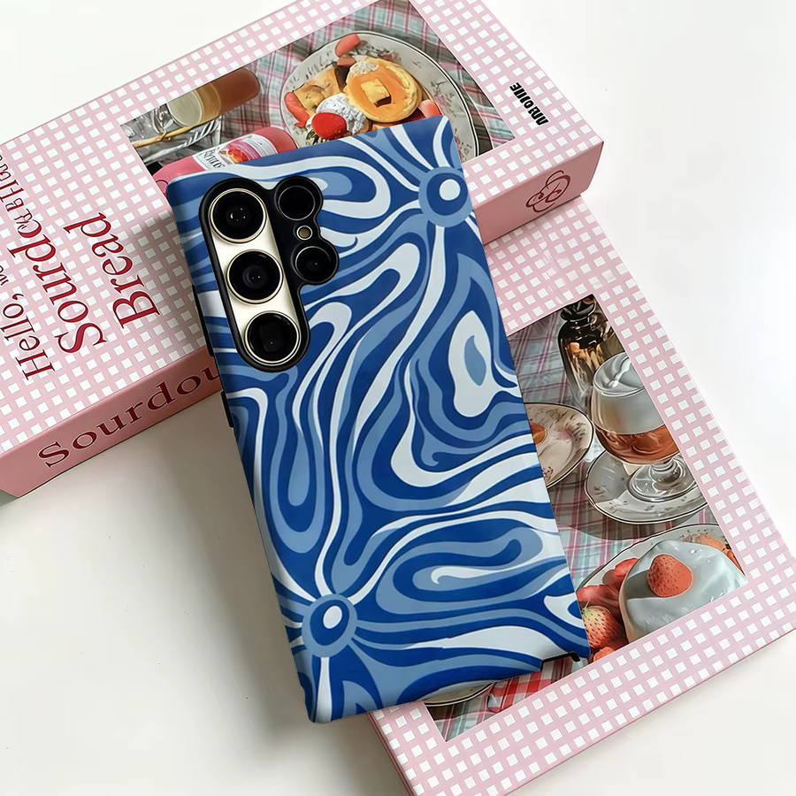 Stoßfeste Doppelschicht Handyhülle mit blau-weißem abstrakten Wirbel-Design für Samsung Galaxy S25 Ultra, S24 und S23 Ultra Plus - Bild 3