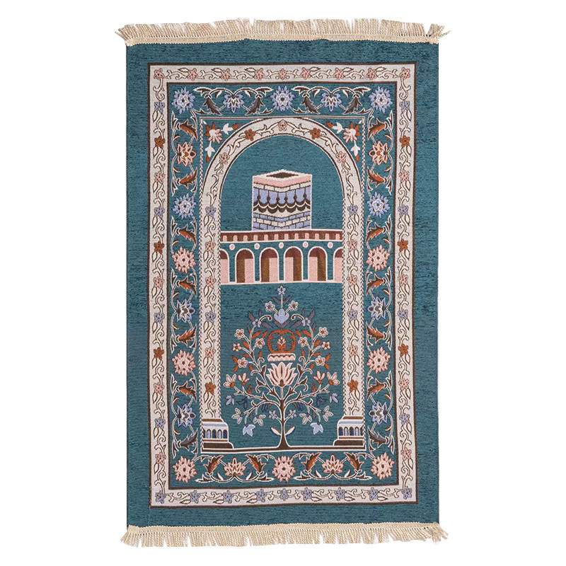 VIKAMA Gebetsteppich aus Chenille in Blau mit orientalischem Design, B/T/H: 110 x 70 x 1 cm, maschinenwaschbar - Bild 4