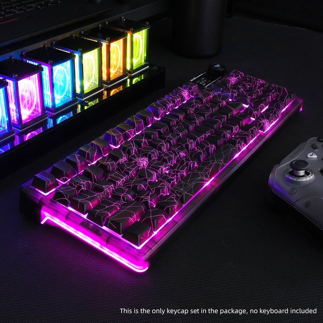 Spider Web Keycaps Cherry Profile Shine Through Tastenkappen-Set für mechanische Tastaturen, 130 Stück, Schwarz - Bild 1