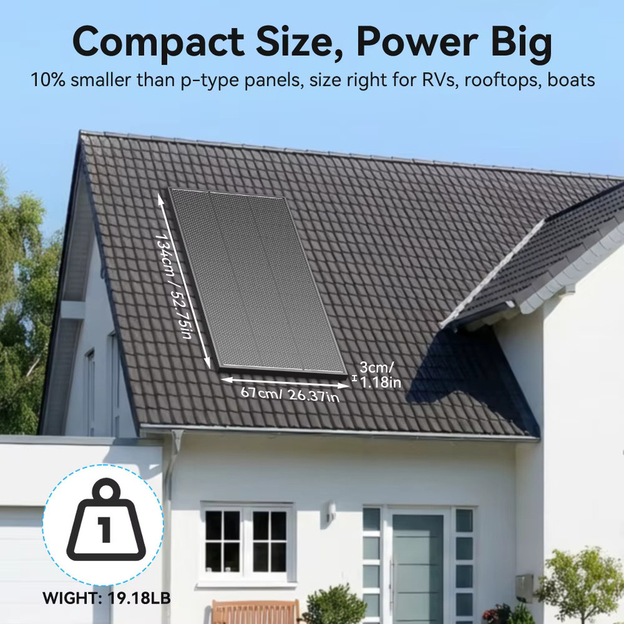 Rvpozwer Monokristallines Solarpanel 12,8 V 200 W N-Typ PV-Modul in Schwarz für Off-Grid Anwendungen und Hausdächer - Bild 4