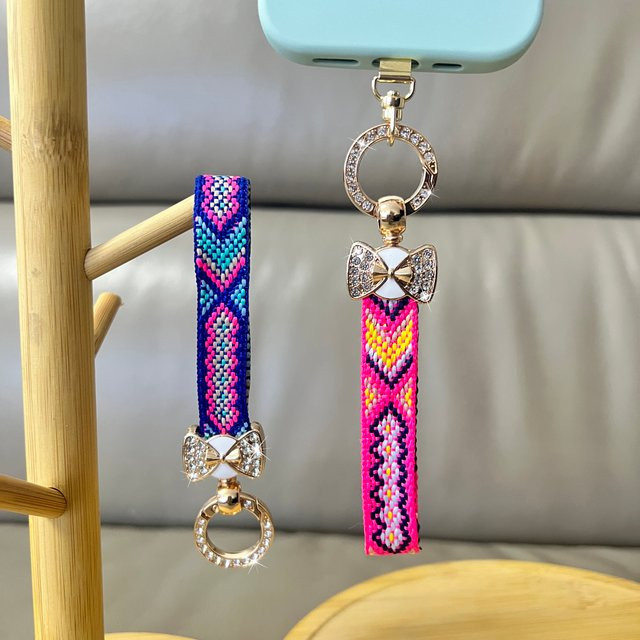 ZHANZHI Handy-Lanyard mit Diamantgewebe und Schleifenanhänger in Blau, Grün oder Multicolour - Bild 1