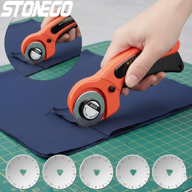 Manuelles rotierendes Schneidrad-Messer aus Edelstahl für Stoff und Leder, 45 mm, Orange - Bild 1