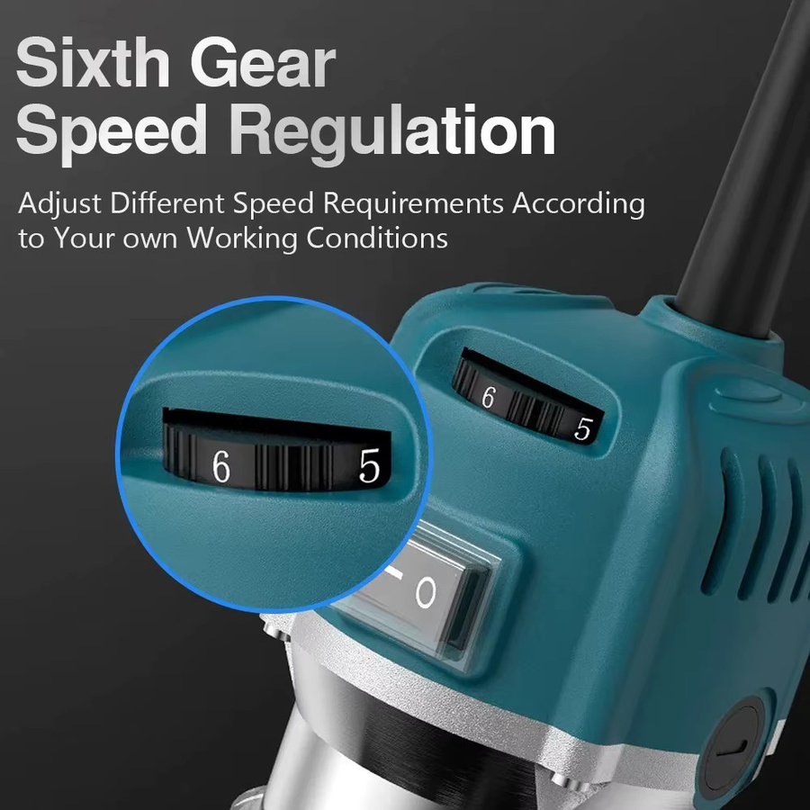 Vremota Elektrischer Trimmer in Blau mit 800 W Leistung, 6 Geschwindigkeiten und 30.000 U/min für Holzbearbeitung, Fräsen und Gravieren - Bild 4