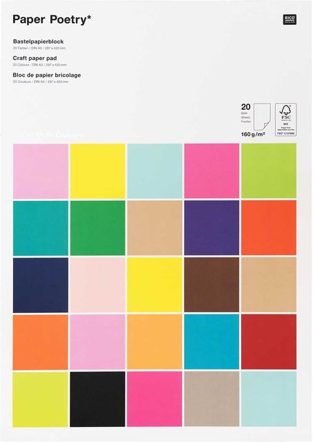 Rico Design Paper Poetry Bastelblock Construction Paper in Multicolor, Format A3, 20 Blatt - Bild 1