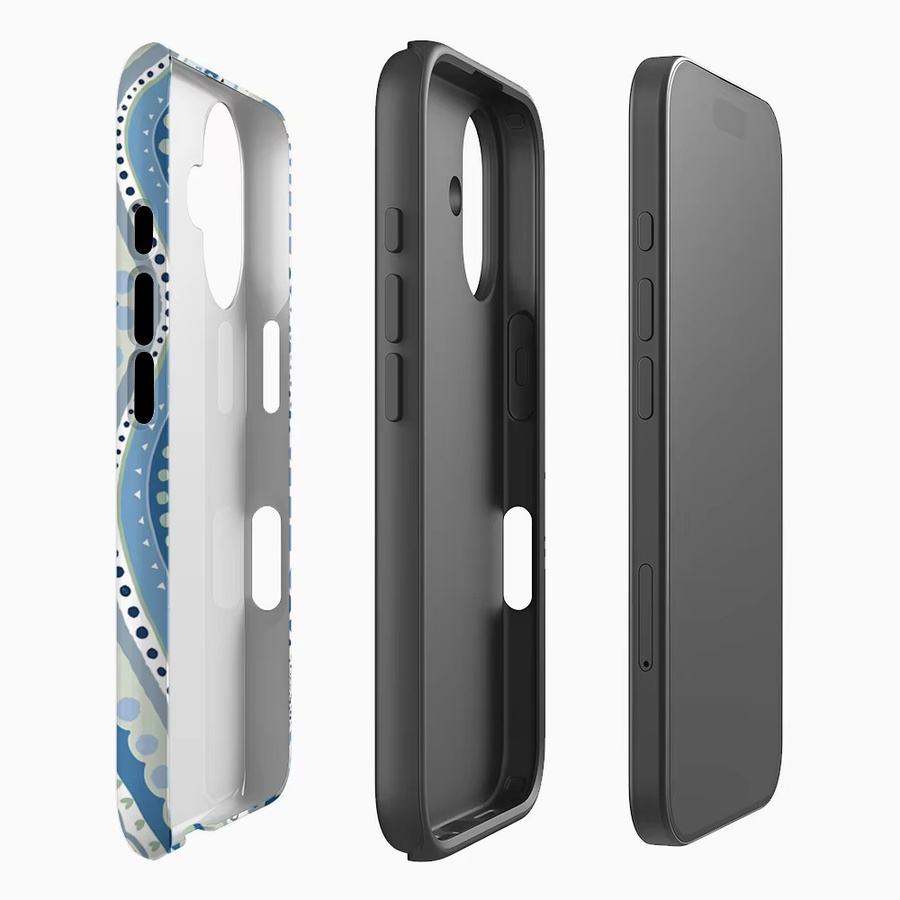 Blaue Handyhülle mit Muster für Apple iPhone 17 16 15 14 13 12 Pro Max Plus mit doppelschichtiger Rückseite - Bild 2