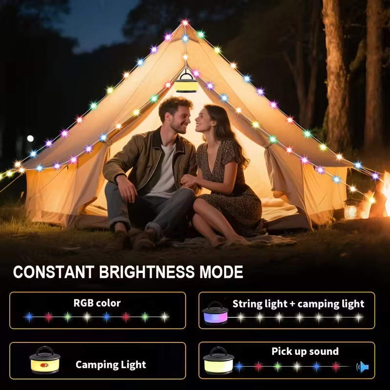 3-in-1 Campingleuchte mit 10 m RGB-Lichterkette, wiederaufladbarem 2200-mAh-Akku und 19 Beleuchtungsmodi in Multicolor - Bild 3