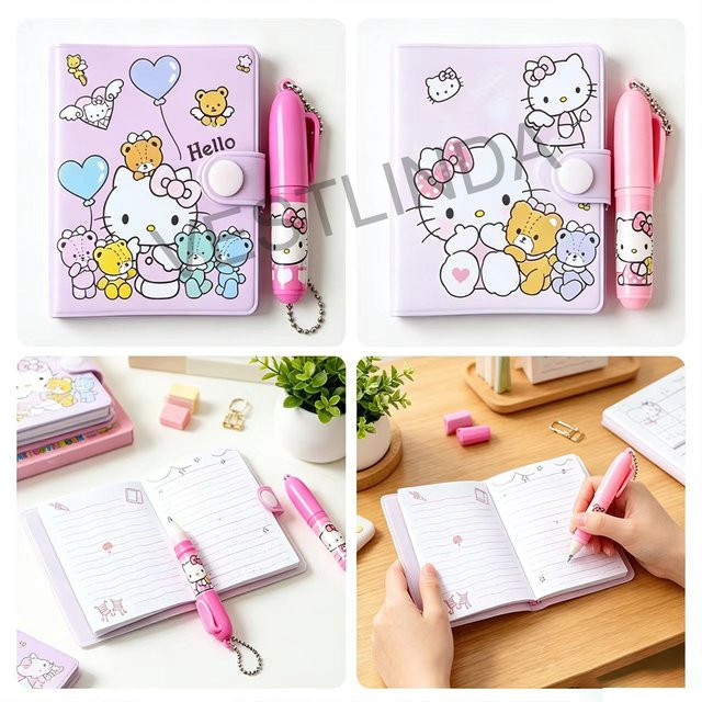 Hello Kitty Mini-Notizbuch von Bandai mit passendem Stift für Kinder - Bild 1