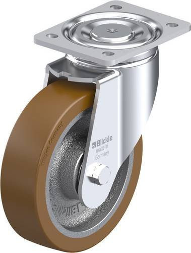 Blickle Lenkrolle LH-GB 180K in Silber mit braunem Kunststoffrad, Rad-Durchmesser: 180 mm, Tragfähigkeit: 900 kg - Bild 1