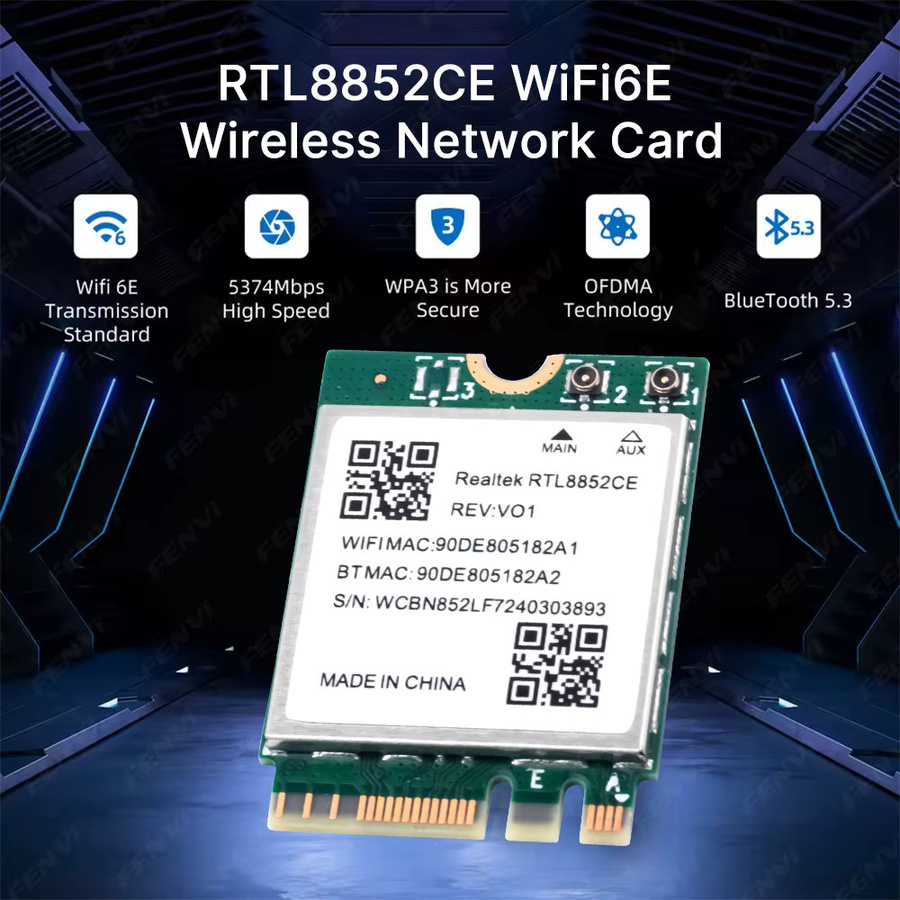 Fenvi WiFi 6E M.2 Netzwerkkarte mit Bluetooth 5.3, RTL8852CE Tri-Band WLAN Adapter für PC, 5400Mbps, 2,4G/5G/6GHz, kompatibel mit Windows 10/11 - Bild 5