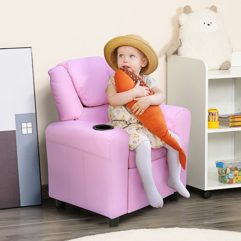 HOMCOM Kindersofa mit Liegefunktion und Becherhalter, Rosa, B/T/H: 62 x 56 x 69 cm - Bild 2