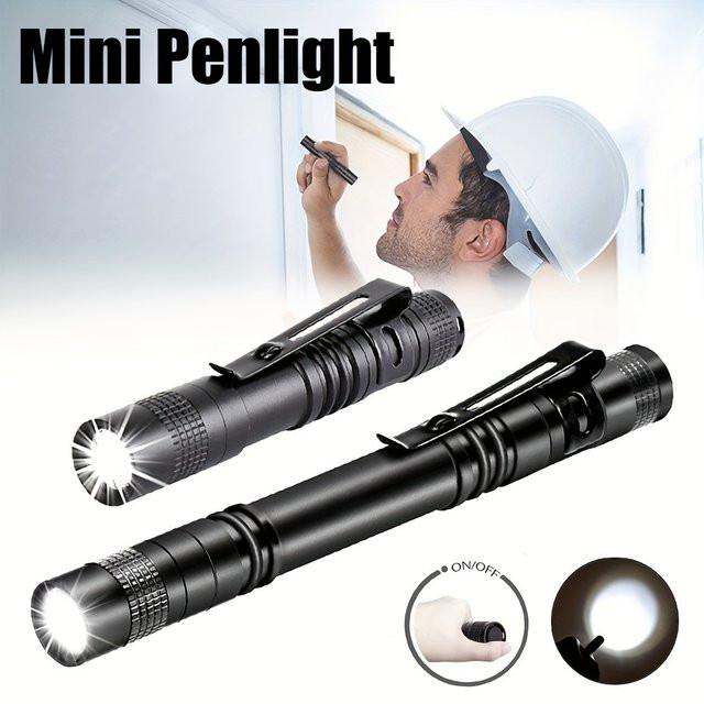 XIWANGFIRE Mini-LED-Taschenlampe in Schwarz, tragbare taktische Stiftleuchte aus Aluminium mit Clip für Outdoor und unterwegs - Bild 1