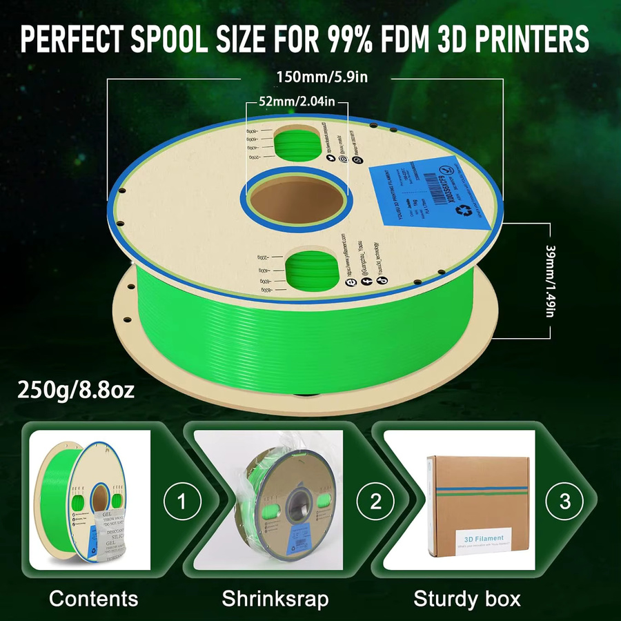 MANLANG TPU 3D-Drucker-Filament-Bundle im Dunkeln leuchtend, 1,75 mm, 95A, 4 x 250 g, Farben: Blau, Grün, Gelb, Lila - Bild 3