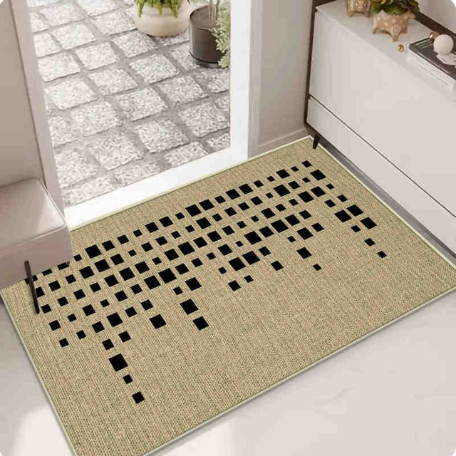 Rutschfeste Leinen Fußmatte in Beige mit Streifenmuster, B/T: 60 x 40 cm - Bild 1