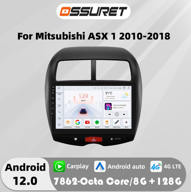OSSURET 2DIN Android Auto Autoradio für Mitsubishi ASX 1 (2013-2016) mit QLED Bildschirm, CarPlay, GPS Navigation und DSP Multimedia Player in Schwarz - Bild 1
