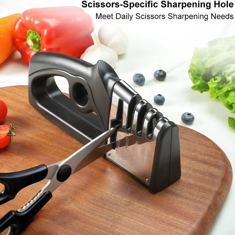 PLYS 4-in-1 Multifunktionales Messerschärfwerkzeug in Schwarz mit rutschfester Basis für den Haushalt - Bild 5