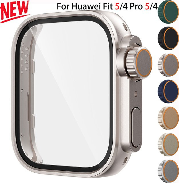 CAOWTAN Schutzhülle mit gehärtetem Glas für Huawei Watch Fit 5/4 Pro, Edelstahl, Silber, Unisex - Bild 1
