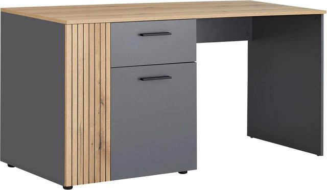 Mömax Schreibtisch Cadix in Anthrazit und Eichefarben, B/T/H: 145 x 60 x 75 cm - Bild 1