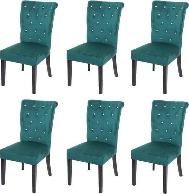 6er-Set MCW Esszimmerstuhl D22 in Dunkelgrün mit Samtbezug und Knopfsteppung im Chesterfield-Design, Schwarze Beine - Bild 2