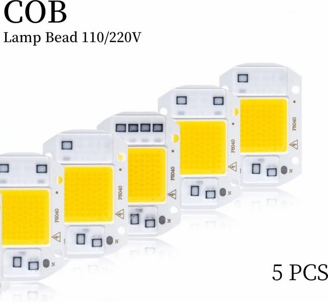 5er Set COB LED Chips für DIY Flutlicht und Außenlampen, Weiß, 20W 30W 50W, AC 110V 220V ohne Treiber - Bild 1