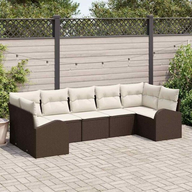 Vidaxl Garten-Sofa-Set aus Poly-Rattan mit 7 Kissen in Braun und Weiß - Bild 1
