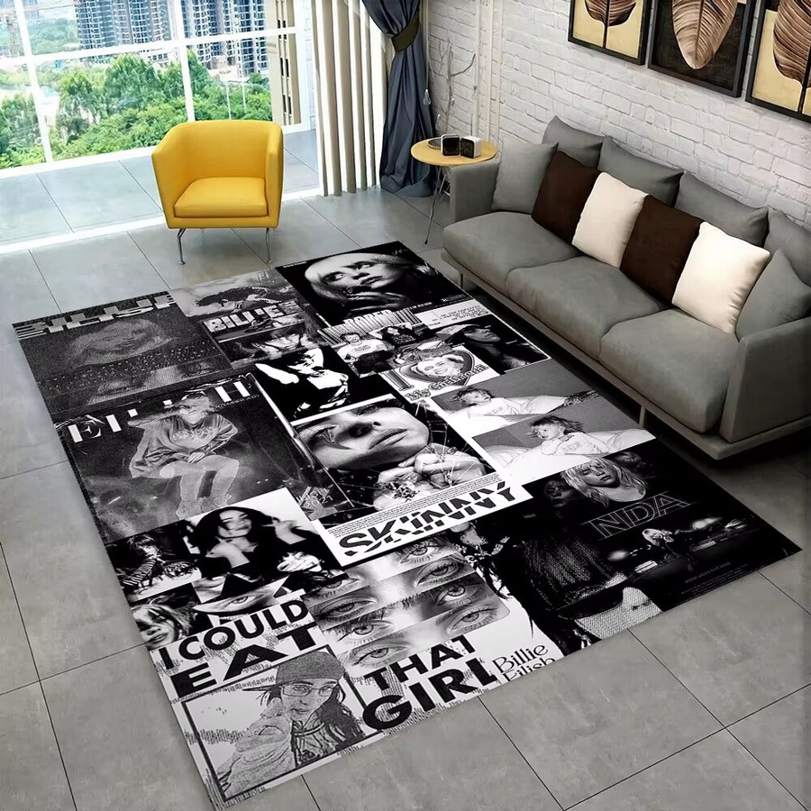 MINISO Billie Eilish Teppich Rutschfeste Bodenmatte für Wohnzimmer Schlafzimmer und Kinderzimmer, Mehrfarbig, B/T: 60 x 40 cm - Bild 1