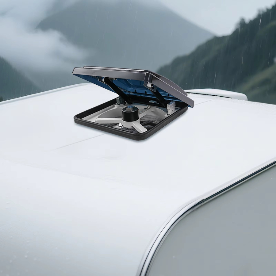 Bymaocar 12V 6-Gang Lüfter mit Fernbedienung, Temperatur- und Regensensor, LED-Licht und umkehrbarem Luftstrom in Weiß für Wohnmobil, Reisemobil und Wohnwagen - Bild 6