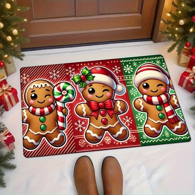 VIKAMA Weihnachten Lebkuchen Fußmatte, rutschfester Teppich für Eingang, Wohnzimmer oder Badezimmer, Mehrfarbig, B/T: 60 x 40 cm - Bild 1