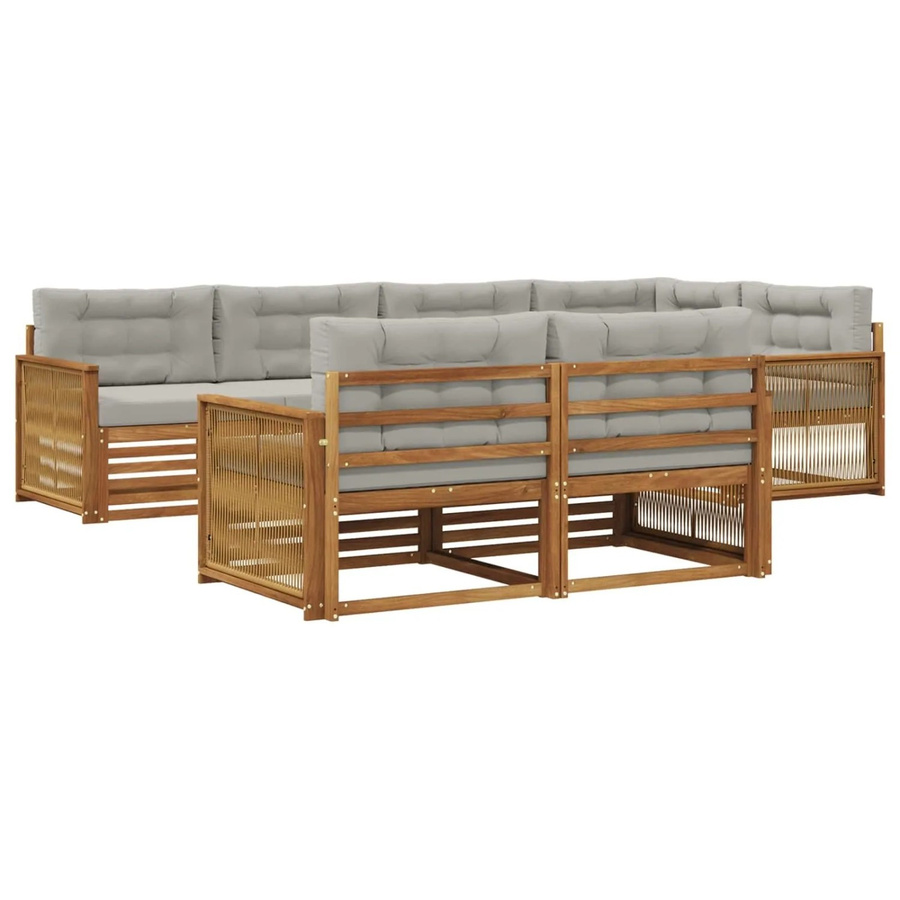 vidaXL Outdoor-Sofagarnitur aus Akazienholz in L-Form mit Kissen, Farbe: Grau/Natur - Bild 2