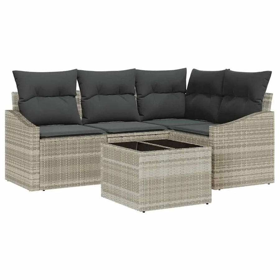 vidaXL Garten-Sofa-Set 5-teilig aus Polyrattan in Hellgrau mit Tisch und Polsterung - Bild 2