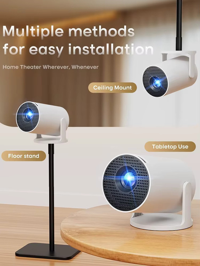 XFY Mini HY300 Projektor in Weiß mit 5G WLAN, Bluetooth und 4K 1080P Unterstützung, tragbarer Projektor mit 180 Grad drehbarer Halterung und Auto-Keystone-Korrektur - Bild 7