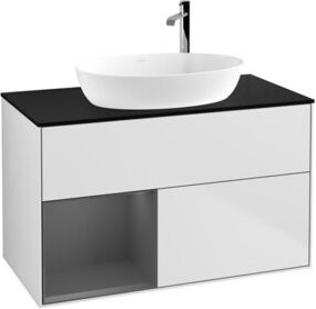 V&B Waschtischunterschrank Finion 100 mit Wandbeleuchtung, Weiß lackiert, B: 100 cm, T: 50,1 cm, H: 50,1 cm - Bild 1
