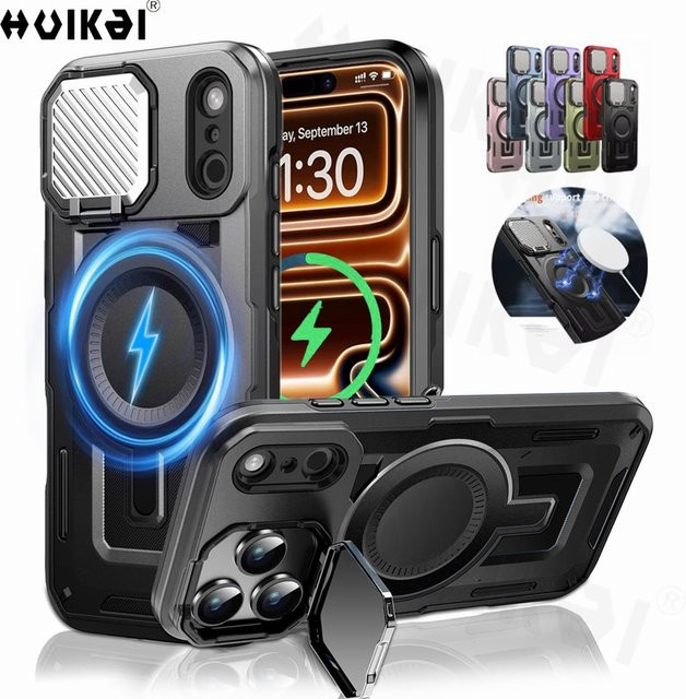 Huikai MagSafe Schutzhülle mit Kickstand und Kameraschutz für iPhone 17 Pro Max, 16 Pro Max, 15, 14, 13 in Gold oder Schwarz - Bild 1