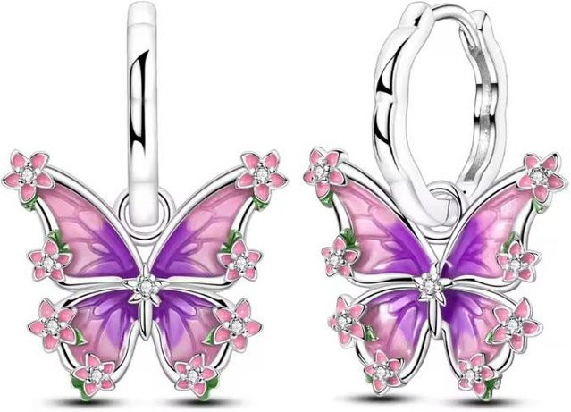 Ohrringe 925 Silber, Gänseblümchen, Schmetterling, Herz, Weiß, Damen - Bild 1