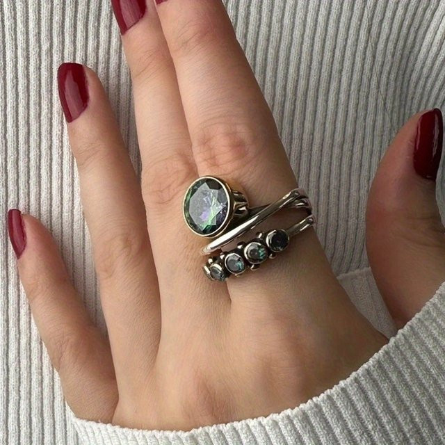 Vintage-Ring Damen, Silber, mehrfarbige Zirkonia - Bild 1
