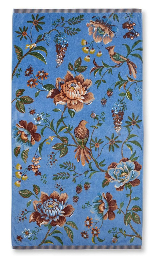 PIP Studio Family Strandtuch Secret Garden Blue mit Blumen und Vögeln, B/B: 100 x 180 cm - Bild 1
